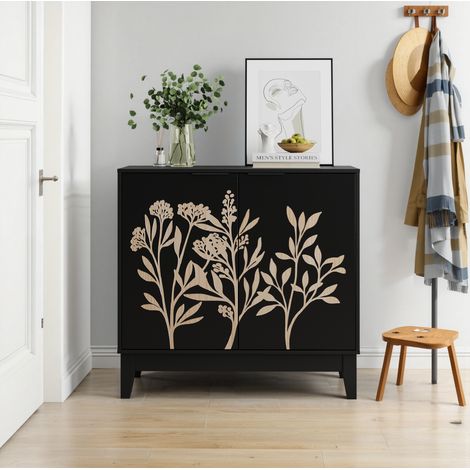 Buffet meuble rangement 2 portes en MDF noir OKMYHOME (1/5)