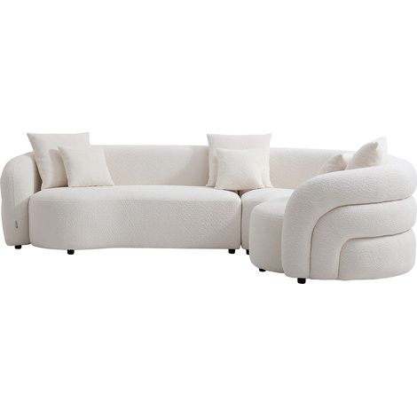 Canapé d'angle droit en tissu bouclette blanc LAPIOTA de Maison Céphy (1/4)