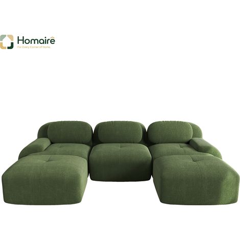 Canapé modulable en velours côtelé vert avec accoudoirs 298 x 178 x 75 cm HOMAIRE (1/4)