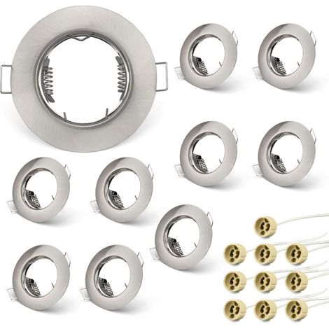 Set of 10 Frames for GU10 Spotlights Set, Round Brushed Nickel Recessed Mounting Frame For GU10 Halogen Lamps MR16 LED Module, LED Downlight Comes with GU10 Lampholders (1/5)