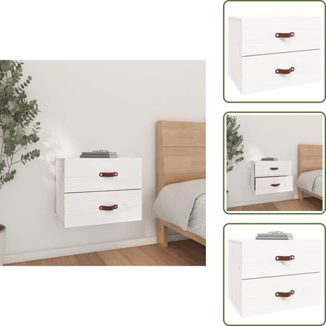Wand-Nachttisch Weiß 50x36x40 cm - Wandregal - Nachtkästchen - Holzschrank - Wohnzimmer Dekoration - Kiefernholz Möbel (1/5)