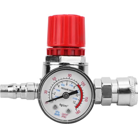 Manomètre avec régulateur de pression et connecteur mâle/femelle pour compresseur d'air (1/4)