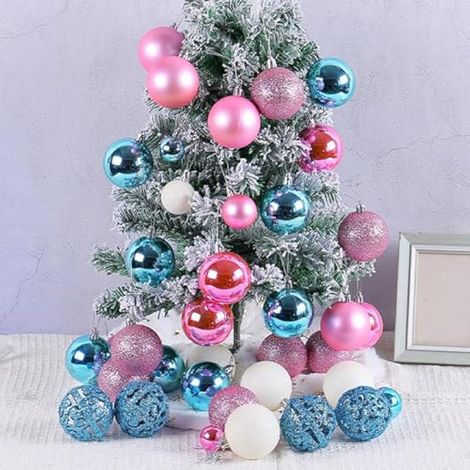 24 boules de Noël roses, mini boules de Noël roses, boules de Noël en plastique de 3 cm, décorations à suspendre pour sapin de Noël, intérieur et extérieur, mariage, maison, fête (1/3)