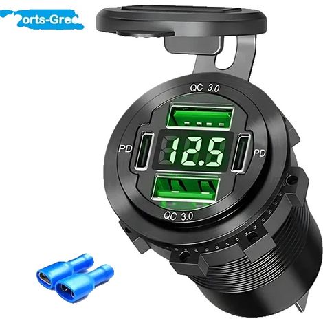 USB-Ladeanschluss, 4 Anschlüsse, Dual PD & QC3.0, Terminals-Grün (1/2)
