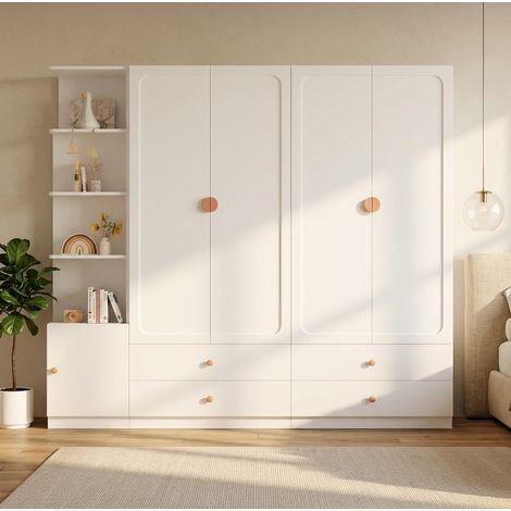 Armario ropero con puertas batientes 225x45x200 cm en MDF blanco, 4 cajones - CHICFURN (1/5)