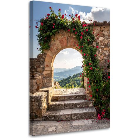 Tableaux, Arches en pierre escaliers fleurs Toscane Italie,20x30 (1/4)