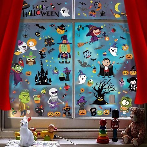 Riceverai 9 fogli di adesivi per finestre di Halloween, ogni foglio misura 20 cm x 30 cm. Questi adesivi per finestre di Halloween sono pieni di elementi di Halloween, ognuno (1/4)