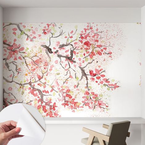 Carta da parati adesiva - lavabile - decorazione murale - per cucina - pellicola decorativa Rami in fiore 152x104 cm (1/5)
