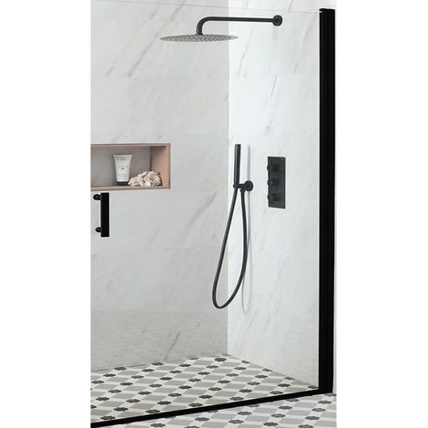 Milano Nero Black Single Hinged Frameless Shower Door - 700mm (1/5)