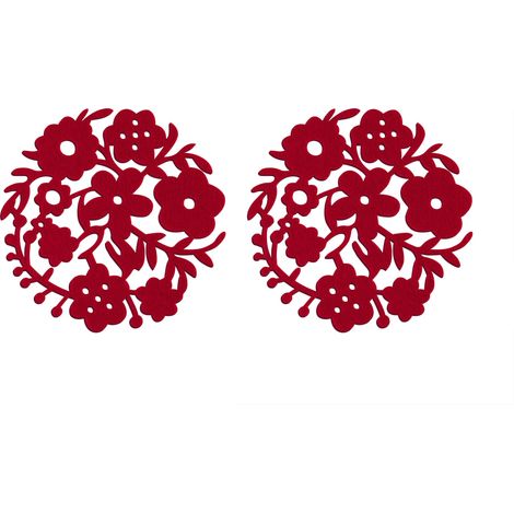 Premier Housewares Red Felt Flower Design Placemats -Set of 2