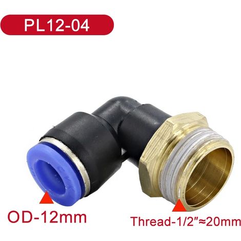 (PL12-04-50 PCS) Coude PL, raccord pneumatique mâle à filetage, montage par pression sur tube, diamètre extérieur (1/5)