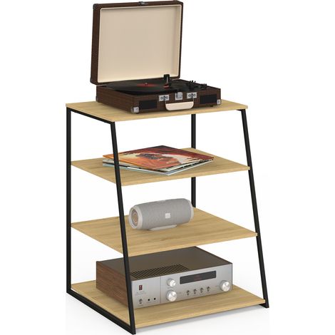 Mobile Hi-Fi, supporto per giradischi, altoparlanti e dischi in vinile da 60 cm DETROIT, scaffale a 4 ripiani in legno e nero, d (1/5)