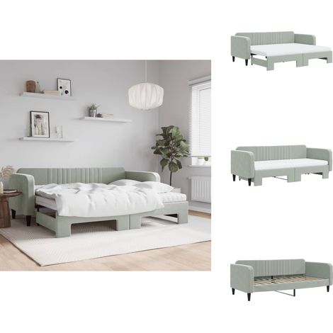 Lit de jour avec gigogne et matelas gris clair 90x200cm velours - Canapé Convertible - Lit Gigogne - Lit Deux Places - Mobilier Salle Séjour - Meubles Chambre (1/5)