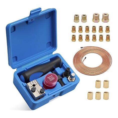 Outil Double Sertissage pour Conduites de Frein DIN, 4,75 mm (3/16"), Kit D'outils Sertir, 7,62m de Conduite Frein Ø 4,75 mm avec 16 Raccords + 5 Connecteurs (1/5)
