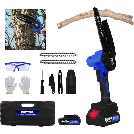 Mini Chainsaw Brushless 6 Inch with Rechargeable Battery and Fast Charger, Battery Powered Electric Chainsaw for Tree Pruning, Cordless Power Chain Saws with Security Lock, 2 Chains and Speed 2200RPM (1/5)