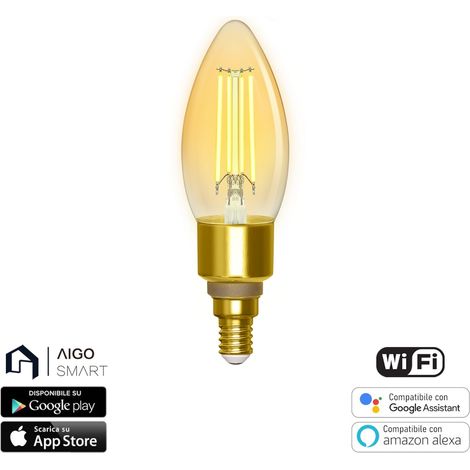 Lampadina Led Vintage a Filamento Smart C35 E14 4,5W WiFi CCT luce regolabile e dimmerabile Aigostar (1/5)
