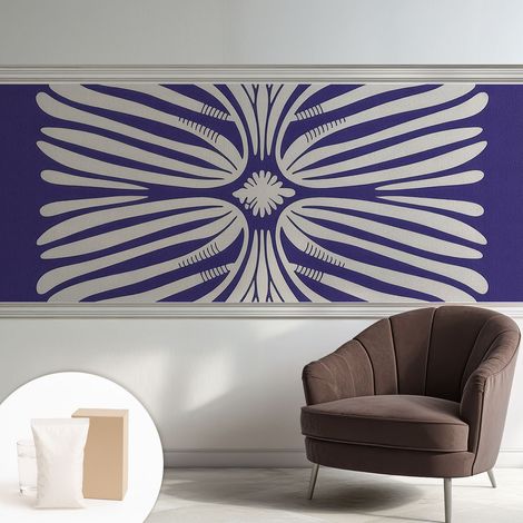 Papier peint intissé mural avec colle pour salon et chambre Décoration murale rapide - Colle incluse gratuite Symétrie florale 250x104 cm (1/5)