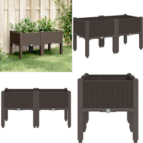 Jardinière avec pieds marron 80x40x42 cm PP - Jardinier - Pot De Fleurs - Plante Grimpante - Décoration Extérieur - Rotin - Home & Living (1/5)