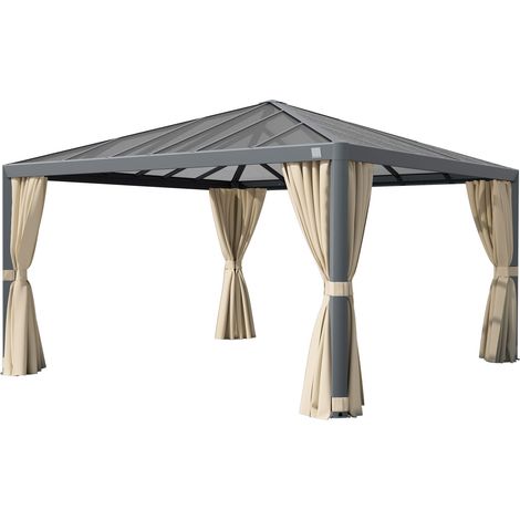PRIMEYARD Tonnelle de Jardin 4x4 m avec Toit en Polycarbonate - Hardtop Pavillon avec 4 Parois latérales en champagne (1/5)
