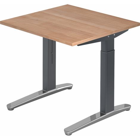 bümö® Design Schreibtisch "XB-Serie" höhenverstellbar, Tischplatte 80 x 80 cm in Nussbaum, Gestell in graphit/alu poliert