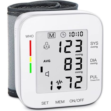 Blutdruckmessgerät fürs Handgelenk, großes LCD-Display, verstellbare Manschette (13,5 bis 19,5 cm), automatische Messung, 2 Speicherplätze für 99 Messwerte, mit Tragetasche, für den Heimgebrauch (1/4)