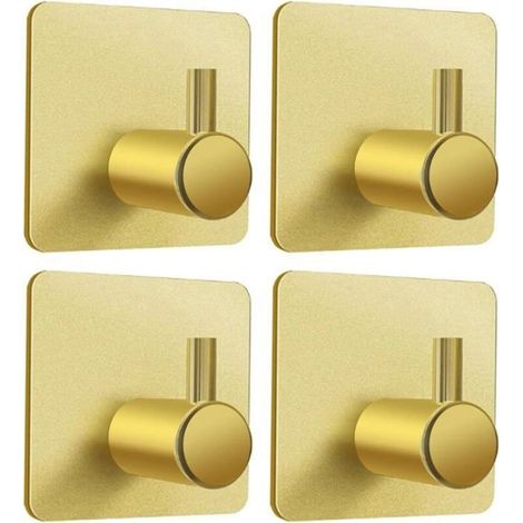 Set di 4 ganci adesivi dorati per porte di bagno o cucina, robusti e adatti per appendere asciugamani. (1/5)