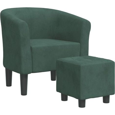 Chaise capitonnée en velours vert foncé avec repose-pieds intégré – Fauteuil lounge élégant et confortable pour salon, bureau ou chambre (1/5)