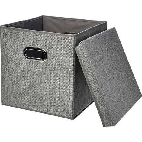 Cubes de rangement pliables en toile de jute -Gris，303030cm (1/4)
