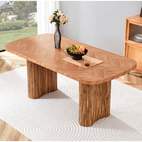 Table de salle à manger 180x90x76 cm en MDF brun, design moderne pour salon, FloraGrace (1/5)