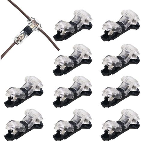 10 pièces Connecteur en T 1 broches pour fil electrique 20/22 AWG Voiture Étanche Connecteur Électrique - sans soudure en fils câble Voiture LED éclairage connecteur etanche Cosses et kits (1/4)