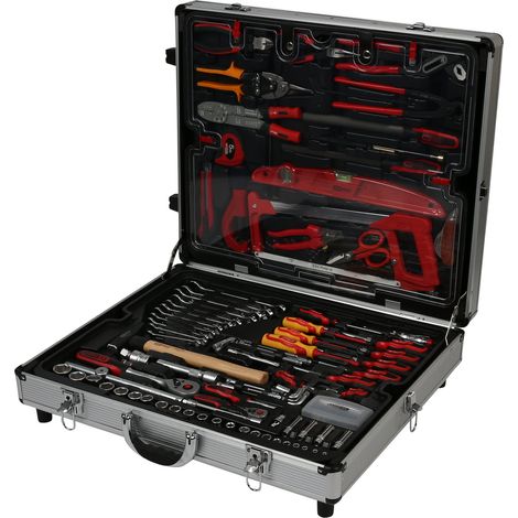 Kstools – Jeu d'outils 127 pièces 1/4' et 1/2' – Acier chrome vanadium – Système FlankTraction – Trolley aluminium avec poignée télescopique