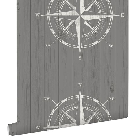 papier peint rose des vents sur du bois de rebut blanc et gris - ESTAhome (1/5)