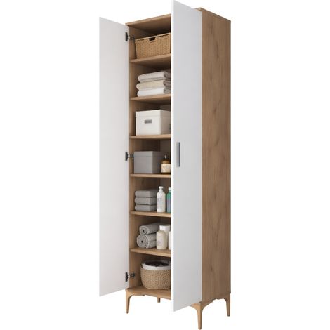 Armadio Multiuso 2 Ante Garbagna, 7 Ripiani, 2 Ante, 7 Vani, 60x199h cm Marrone Rovere