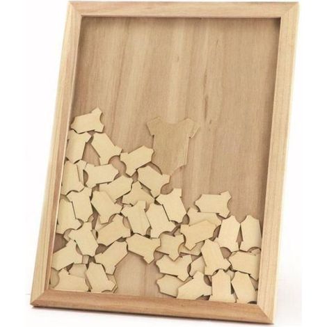 Livre d'or - Bois - Cadre 30x42 cm - 80 bodys - Célébration religieuse - Mixte