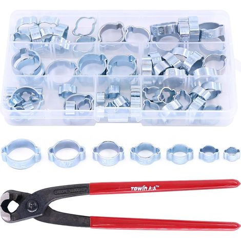 70 pcs Zinc plaqué double tuyau de carburant Pince d'oreille avec Standard mâchoire kit de pinces (1/5)
