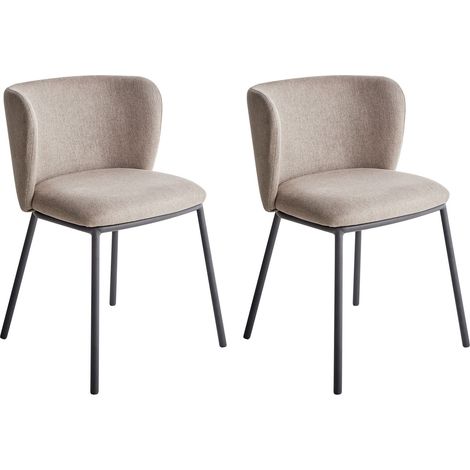 Set di 2 sedie da pranzo moderne Seduta imbottita in tessuto Senza braccioli Schienale curvo Gambe nere Tortora Mina