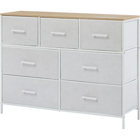 CASABEL Commode 7 tiroirs chambre, salon, métal blanc