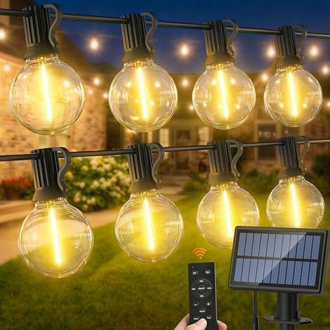 30 m guirlande lumineuse solaire, télécommande + 3 modes, IP44, G40, pour jardin, terrasse et événements extérieurs