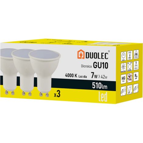 Pack 3 ampoules Led dichroïques DUOLEC GU10 lumière chaude 7W - talla