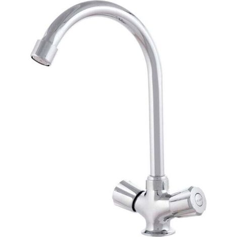 Robinet de lavabo en alliage de zinc, plaqué chrome, eau chaude-froide, tuyaux, bec haut, deux poignées [QLI-FA938] (1/5)