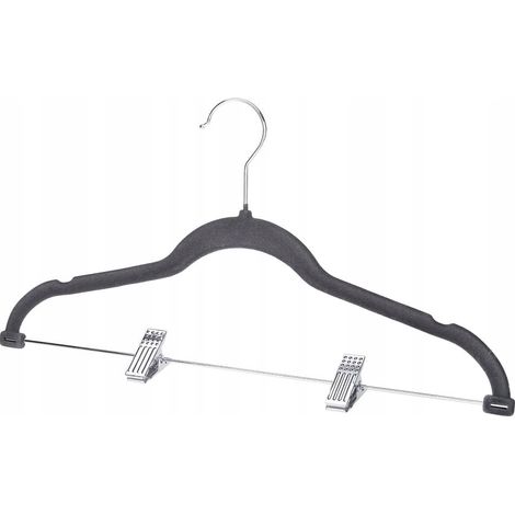 Cintre floqué avec pinces à vêtements, lot de 3, gris foncé (1/2)