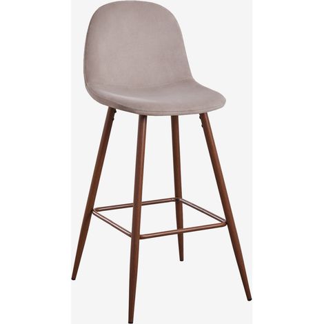 Sgabello alto Glamm in velluto SKLUM Grigio Talpa Legno scuro (1/5)
