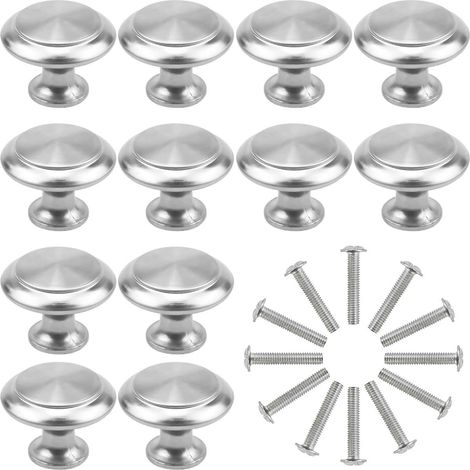 Un ensemble de 12 boutons de meubles ronds, en alliage de zinc, poli et chromé, avec 12 vis M4X20.