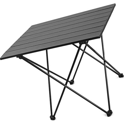 Table pliante portable de camping en alliage d'aluminium, noire, taille M. Idéale pour barbecue, stand de rue ou autre. (1/5)