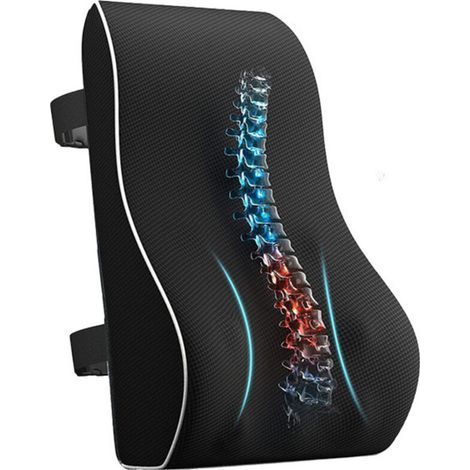 Ergonomisches Lendenkissen, Rückenlehne aus Memory-Schaum für Autositz oder Bürostuhl, antistatische Beschichtung und doppelt verstellbare Gurte, schwarz (1/5)