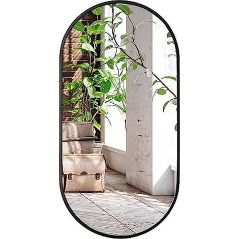Miroir ovale 80x40 cm – Cadre en aluminium noir – Accroche facile avec vis fournies – Design loft pour salle de bain et dressing (1/4)
