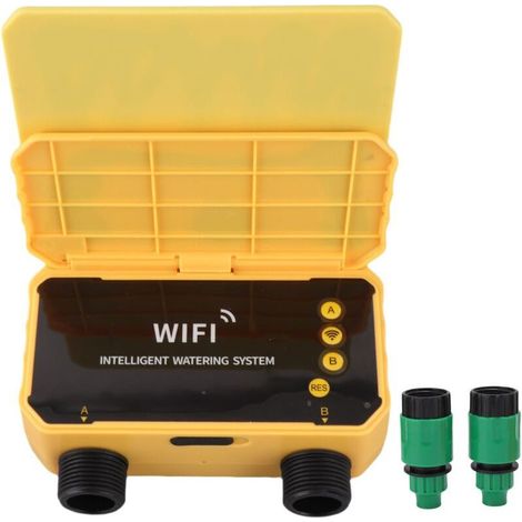 Minuteur d'arrosage automatique WiFi avec fonction pluie et contrôle par application. Minuteur solaire 2 zones avec filtre de précision pour villa, cour, balcon, jardin et toit-terrasse. Idéal pour ja (1/5)