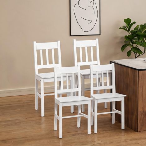 Lot de 4 chaises de salle à manger en pin massif blanchi en bois (1/5)