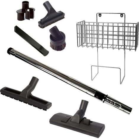 Kit 8 accessoires avec tube télescopique Chromé et support Luxe (1/5)