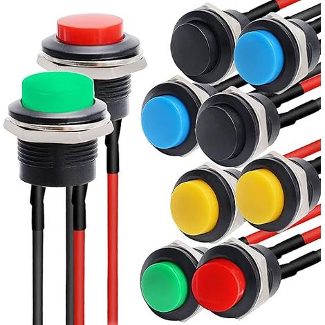 RUNCCI-YUN 16mm Mini Round Momentary Button 3V-6V-12V-24V Pre-Wired Mini Momentary Push Button 2 Pin Car Horn Dashboard Boat Arduino DIY (1/5)